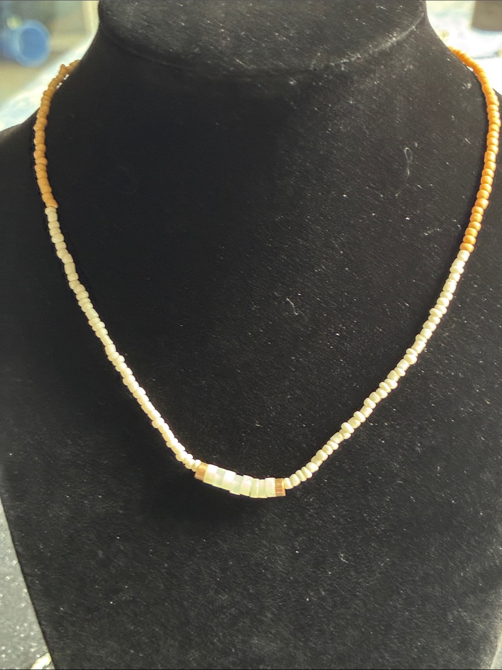 Plunder Cream and Tan Seed Bead Necklace